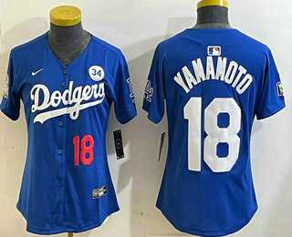 Women%27s Los Angeles Dodgers #18 Yoshinobu Yamamoto Number Blue 2024 World Series With Fernando 34 Fashion Limited Stitched Jerseys->mlb womens jerseys->MLB Jersey